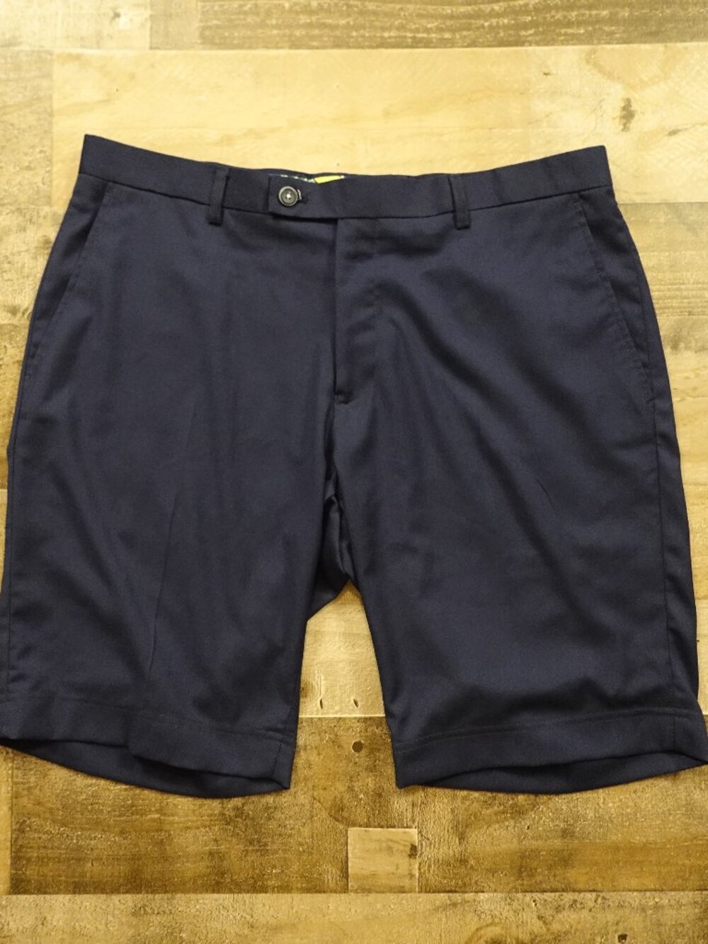 Paisley & Gray Slim Fit Dress Shorts Men's 34 Navy Flat Front Stretch 10" Inseam